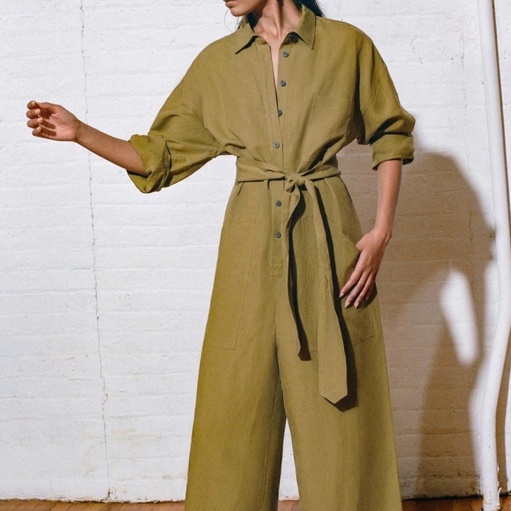 Mara Hoffman AGATHA Jumpsuit - Linen Tencel Olive Size Small $425